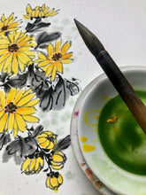 Load image into Gallery viewer, Yellow Chrysanthemums by the Pond - Chinese Ink Painting on Paper, Original