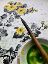 Load image into Gallery viewer, Yellow Chrysanthemums by the Pond - Chinese Ink Painting on Paper, Original
