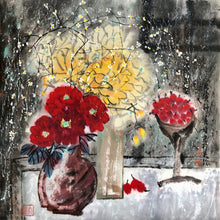 Load image into Gallery viewer, Thrive in Life as the peonies, Original Chinese Contemporary Painting on Xuan Rice Paper, Painted in Brighton UK