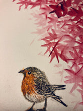 Load image into Gallery viewer, Robin in Autumn, 紅葉舞秋風 - Chinese Painting on Unprocessed Rice Paper, Original