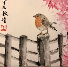 Load image into Gallery viewer, Robin in Autumn, 紅葉舞秋風 - Chinese Painting on Unprocessed Rice Paper, Original