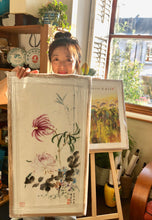 Load image into Gallery viewer, Peonies in Spring, Original Chinese Painting on Gold Flake Xuan Rice Paper, Painted in Brighton