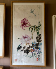 Load image into Gallery viewer, Peonies in Spring, Original Chinese Painting on Gold Flake Xuan Rice Paper, Painted in Brighton