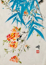 Load image into Gallery viewer, Blue Bamboo 1 with Summer Jazz Trumpet Flowers, 藍竹系列之一凌霄花, Chinese Painting, Original
