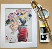 Load image into Gallery viewer, Peonies in Vase, Contemporary Chinese painting, 現代彩墨牡丹, Original