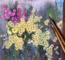 Load image into Gallery viewer, Vibrant Daisies, 充滿活力的野菊, Chinese Brush Painting on Mulberry Rice Paper, Original