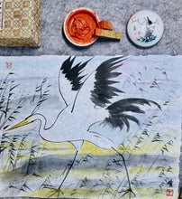 Load image into Gallery viewer, Chinese ink Wash Painting Workshop --White Egret/Heron in Reeds by the Cuckmere Bankside
