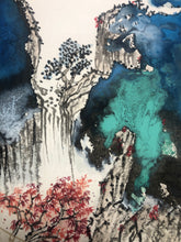 Load image into Gallery viewer, Hidden Village in The Mountains-Autumn 山裡人家-秋天,Chinese Pomo Pocai Landscape Painting on Xuan Rice Paper 潑墨山水, Original