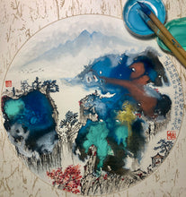 Load image into Gallery viewer, Hidden Village in The Mountains-Autumn 山裡人家-秋天,Chinese Pomo Pocai Landscape Painting on Xuan Rice Paper 潑墨山水, Original