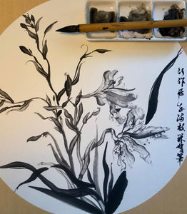 Iris Flower 鳶尾花 in ink，Chinese ink painting in Xuan paper, Original