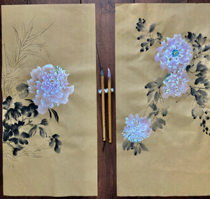 Oriental Harmony 東方之韻, Original Chinese Painting on Gold Flake Xuan Rice Paper, Painted in Brighton UK