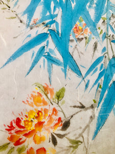 Blue Bamboo 1 with Summer Jazz Trumpet Flowers, 藍竹系列之一凌霄花, Chinese Painting, Original