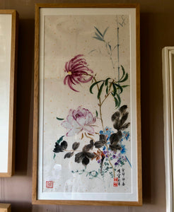 Dancing in Spring, Original Chinese Painting on Gold Flake Xuan Rice Paper, Painted in Brighton