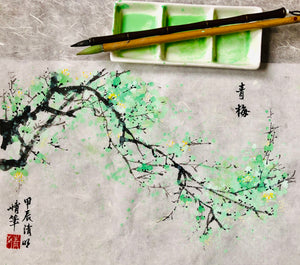 Qingmei Prunus Blossoms 青梅, Chinese Brush Painting, Original