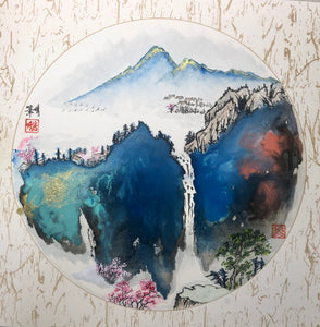 Hidden Village in The Mountains-Spring 山裡人家-春天，Chinese Pomo Pocai Landscape Painting on Xuan Rice Paper 潑墨山水, Original