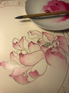 Kingfisher and His Zen World 翠鸟的一花一世界，Chinese Pomo Pocai Painting on Xuan Rice Paper 潑墨潑彩, Original