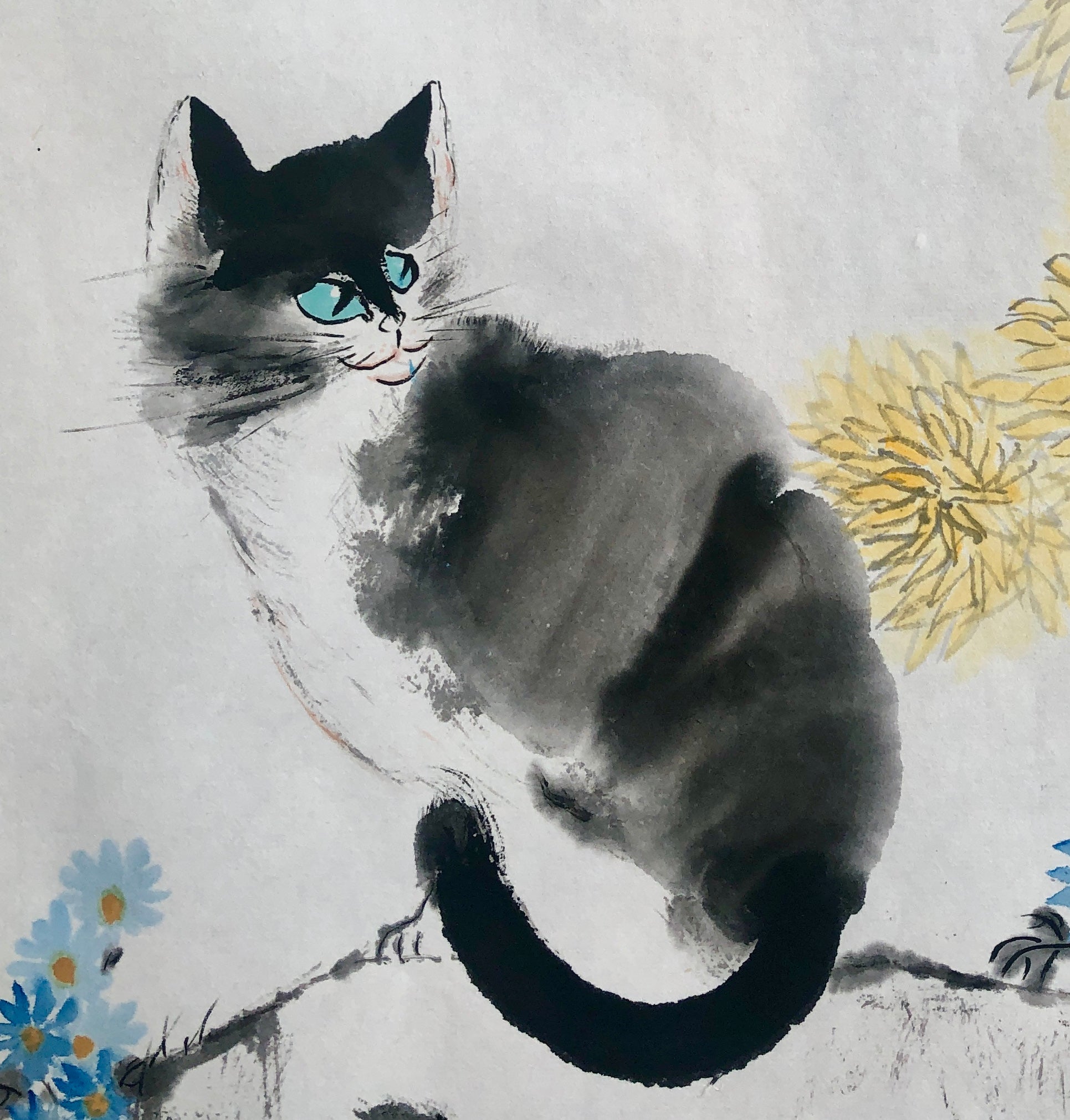 The Fluffy Cat, 水墨貓咪 Chinese Ink & Pigments on Single unsized
