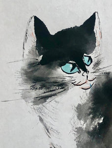 Neighbour's fluffy Cat, 水墨貓咪 Chinese Ink & Pigments on Single unsized Xuan Paper, Original