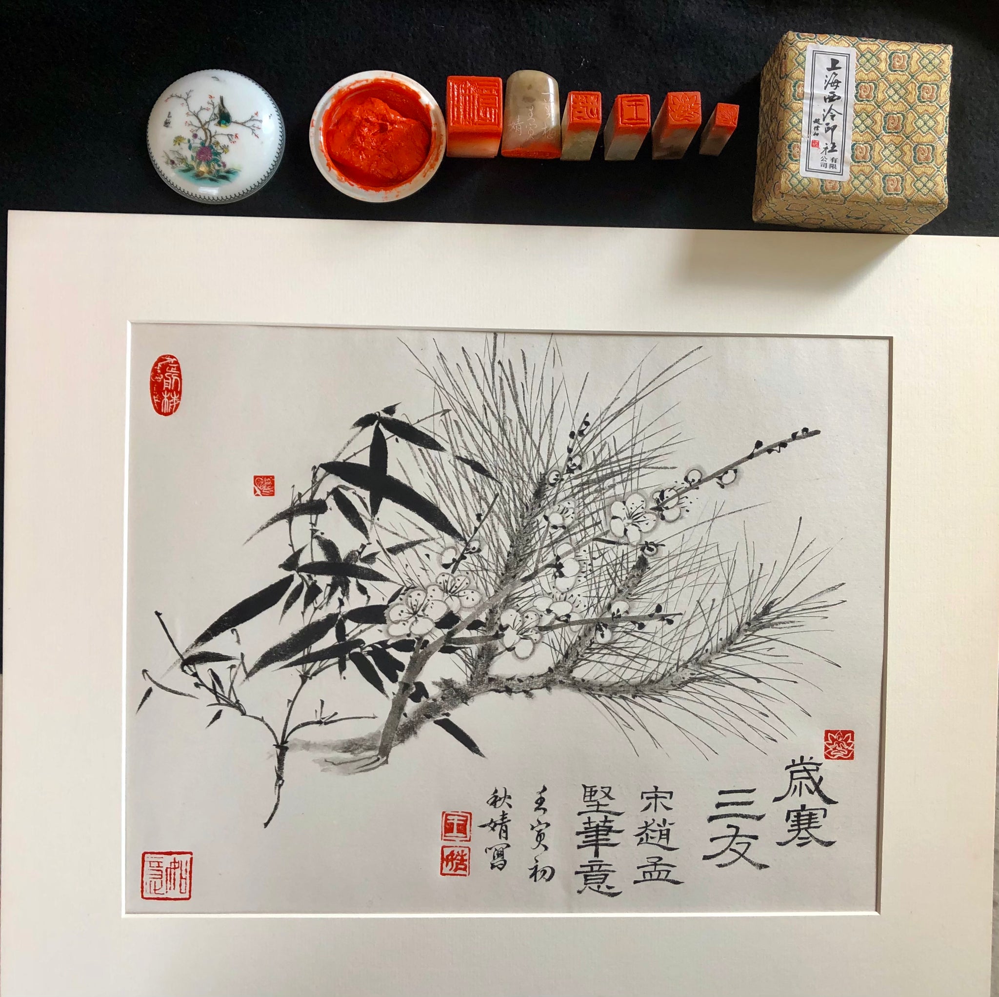 Three Winter Friends 歲寒三友, Original Chinese Traditional Ink Three Winter Friends 歲寒三友, Original Chinese Traditional Ink