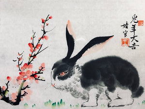 Lucky Rabbit 1 兔年大吉, Chinese Ink & Pigments on Xuan Paper, Original